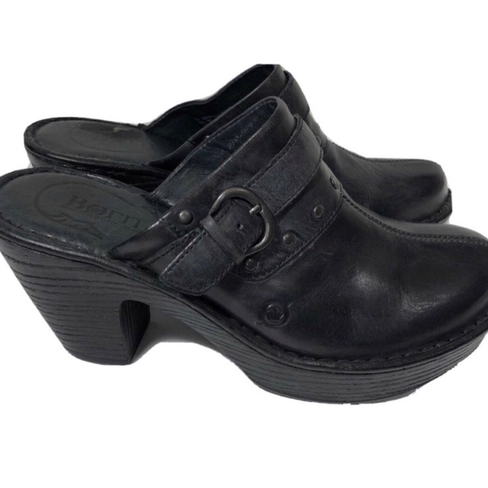 Born Leather Black Clogs. Size 9.